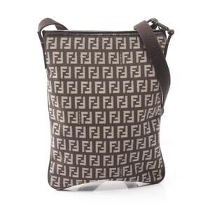 Fendi Zucchino Shoulder Bag Canvas Leather Brown Beige